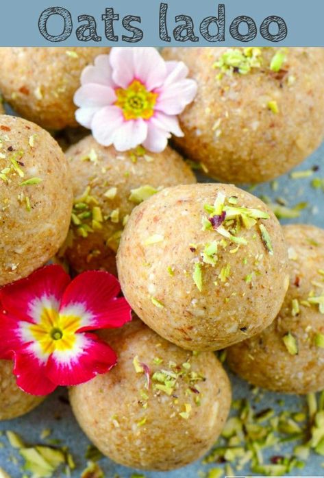 Easy Indian Sweet Recipes, Oats Flour, Easy Indian Dessert Recipes, Falooda Recipe, Easy Indian Dessert, Healthy Oats, Laddu Recipe, Tiffin Recipe, Desiccated Coconut