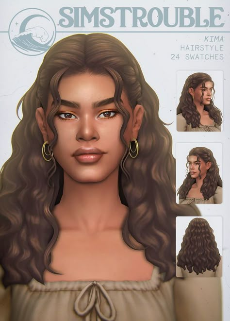 Sims 4 Cc Hair Female Long Curly, Deerytrait Sims 4 Cc, Sims 4 Cc Hair Updo, Sims 4 Curly Hair, Ts4 Hair, Mod Hair, The Sims 4 Pc, Pelo Sims, Free Sims 4