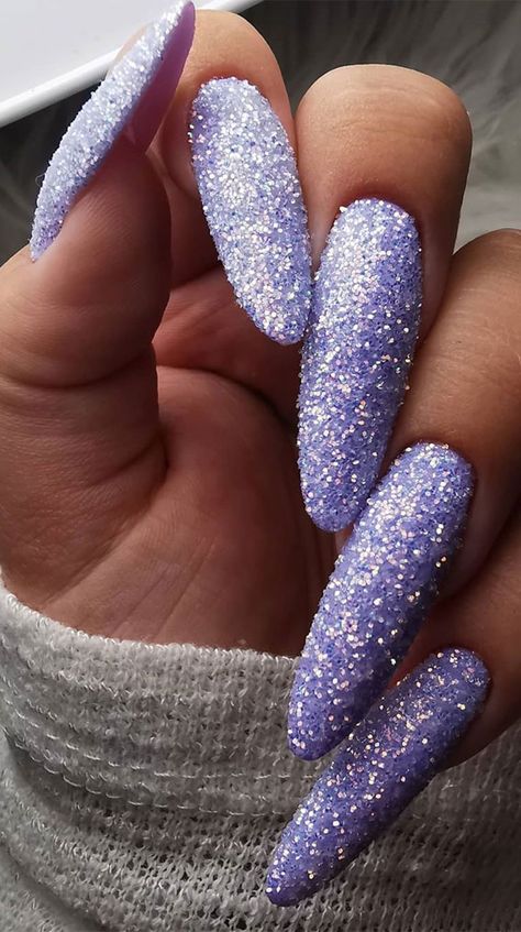 22 Stunning Fall Nail Ideas For Autumn 2020 : Baby Violet Sparkly Nails Purple Sparkly Nails, Sparkly Nail Designs, Periwinkle Nails, Nail Design Glitter, Purple Glitter Nails, Fall Gel Nails, Lavender Nails, Homecoming Nails Acrylic, Striped Nails