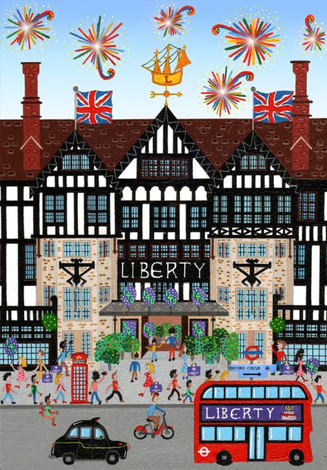 The iconic Liberty building interpreted by various illustrators. London Drawing, Nativity Costumes, London Buildings, Building Illustration, Creative Hub, Autumn Scenes, Liberty London, Apple Watch Wallpaper, City Scene