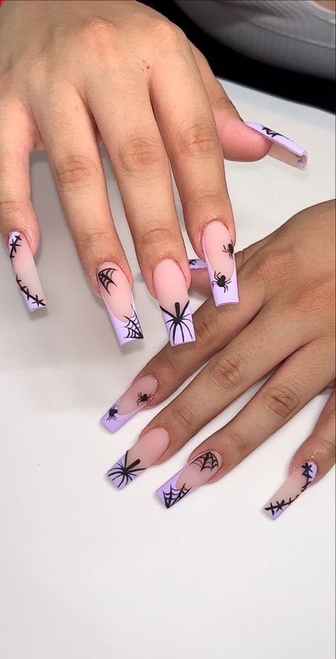 Spooky Nails Almond, Spooky Almond Nails, Pink Spooky Nails, Halloween French Tip Nails, Cute Spooky Nails, Almond Halloween Nails, Spooky Nails Halloween, Spooky Nail, Paw Party