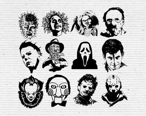 Horror Movie Villains, Scary Coloring Pages, Movie Killers, Horror Movie Tattoos, Movie Villains, Halloween Silhouette, Movie Tattoo, Movie Tattoos, Tattoo Outline Drawing