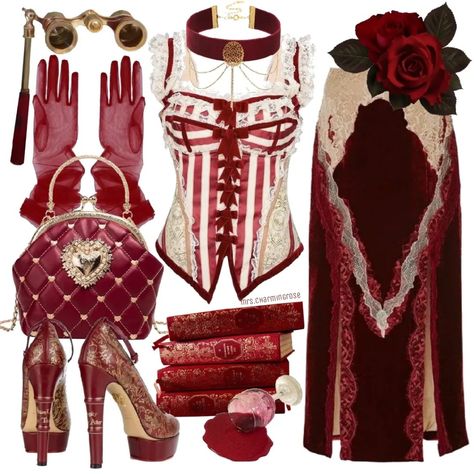 Queencore Outfits, Lizzie Hearts Inspired Outfits, Queen Of Hearts Outfit Inspiration, Rarity Outfit Ideas, Queen Of Hearts Inspired Outfits, Queen Of Hearts Outfit, Lunar New Year Outfit, Lovecore Outfits, Lovecore Fashion