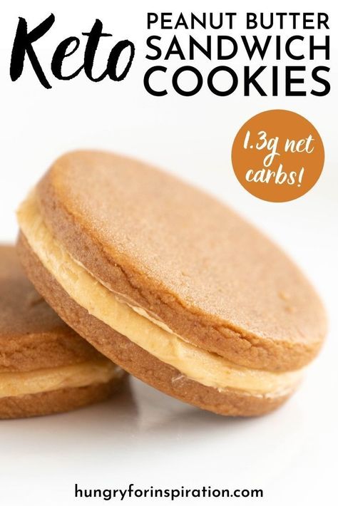 This recipe is perfect for anyone who can't get enough of peanut butter, as it's almost impossible to add even more peanut butter to this recipe apart from swapping it with eating it with a spoon. Delicious peanut butter cookies filled with a heavenly peanut butter creme filling - and of course, completely sugar-free and keto-friendly with only 1.3g net carbs per cookie! Quick Keto Dessert, Butter Sandwich Cookies, Creme Filling, Peanut Butter Sandwich Cookies, Keto Christmas Cookies, Keto Peanut Butter Cookies, Butter Sandwich, Keto Peanut Butter, Keto Cookie Recipes