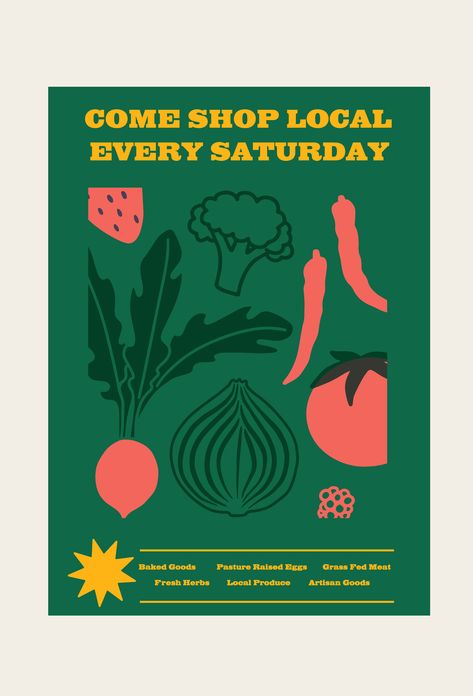 Vegetables Graphic Design, Fruits Poster Design, Farmers Market Poster Design, Farmers Market Graphic Design, Gardening Graphic Design, Farm Poster Design, Farmers Market Branding, Farmers Market Illustration, Fruit Poster Design