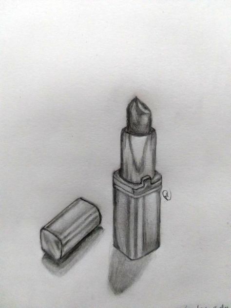 Lipstick Drawing Sketch, Sketches Objects, Lipstick Sketch, Lipstick Drawing, Drawing Ideas Creative, Shadow Drawing, Structural Drawing, Object Drawing, Painting Templates