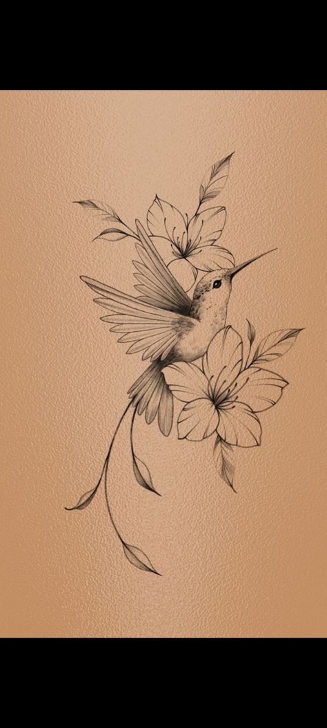 Hummingbird Tattoo Black, Mockingbird Tattoo, Lilly Flower Tattoo, Hummingbird Flower Tattoos, Black And White Flower Tattoo, Bird Tattoos Arm, Hummingbird Drawing, Bird Tattoos For Women, Lillies Tattoo