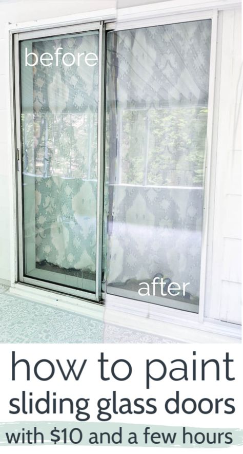 Painting metal sliding glass doors and aluminum windows is one of the fastest and easiest ways to totally update their look. This step-by-step tutorial will show you how to paint aluminum windows and door frames. It’s a quick and easy way to update your old doors and windows for just a few dollars. Give your metals windows and doors a total facelift just in time for summer. Old Sliding Glass Doors Ideas, Painting Sliding Glass Doors Frame, Sliding Glass Door Remodel, Painting Metal Sliding Glass Doors, Paint Aluminum Window Frame, How To Paint Metal Window Frames, Paint Aluminium Window Frames, Painting Metal Window Frames Black, Sliding Glass Door Update Diy