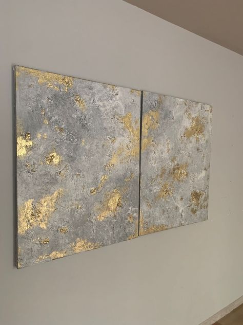 Grey And Golden Living Room, Gray Gold Bedroom, Leaf Abstract Painting, Golden Living Room, Colour Panel, Easy Paintings For Beginners, Abstract Painting Acrylic Modern, Leaf Abstract, Gold Rooms