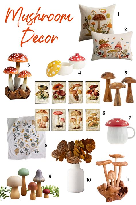 Mushroom Fall Decor, Soup Crocks, Wooden Magnets, Mushroom Decor, Ceramic Owl, All Shapes, Fall Decorating, Neutral Decor, Dish Towels