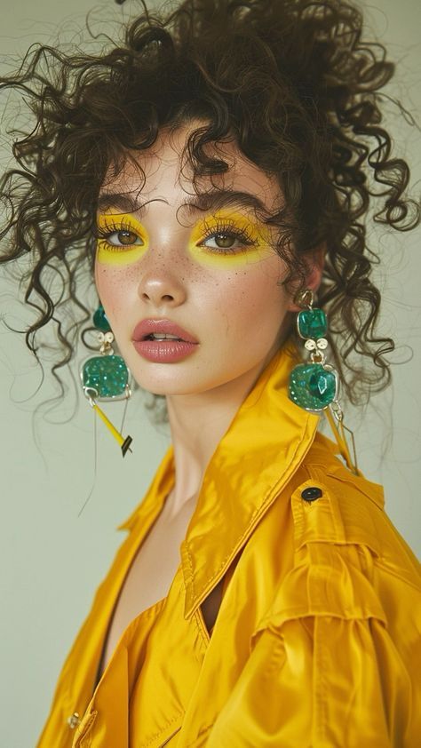 Colorful Edgy Aesthetic, People With Unique Faces, Yellow Makeup, Eye Makeup Styles, Cool Makeup Looks, Unique Makeup, Model Drawing, Beauty Shoot, Poses References