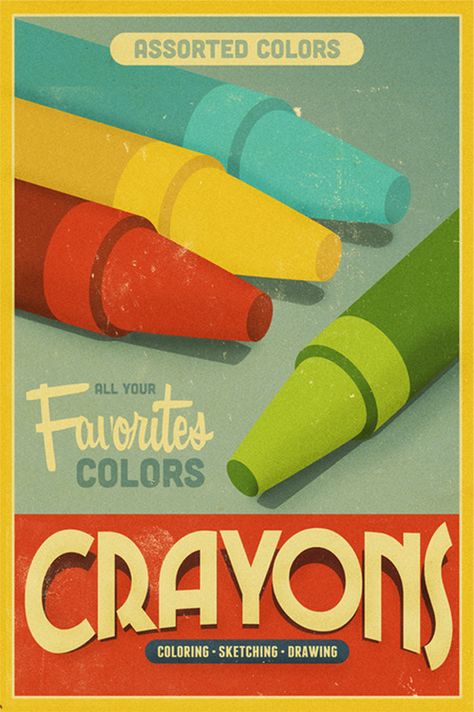 Poster Crayons Color Crayons, Retro Ideas, Classroom Fun, Graphic Design Tips, Whimsical Illustration, Poster Retro, Graphic Design Projects, Typography Logo, Vintage Poster