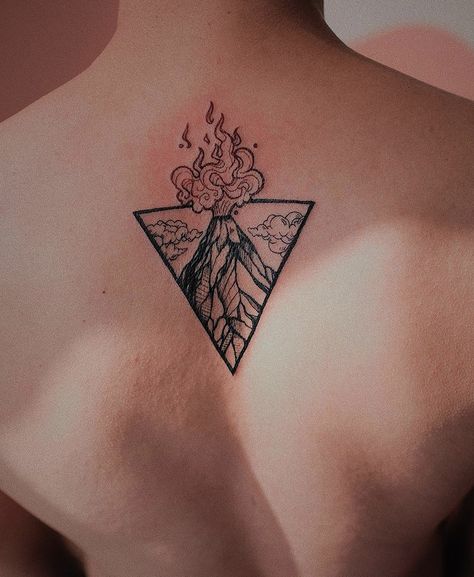 Volcano Tattoo Design, Lanzarote Tattoo, Volcano Tattoos, Volcano Tattoo Minimalist, Vulcan Tattoo, Hawaii Island Tattoo, Lava Tattoo, Rocks Tattoo, Geology Tattoo