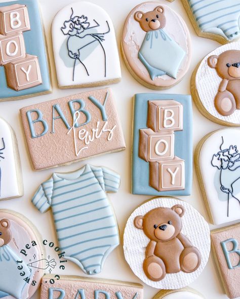 Themed Cookies, Baby Shower Boy Cookies, Teddy Bear Baby Shower Cookies, Baby Shower Decorated Cookies, Bear Baby Shower Cookies, Teddy Bear Gender Reveal Cookies, Teddy Bear Fondant Cookies, Teddy Bear Iced Cookies, Teddy Bear Cookies Baby Shower Boys