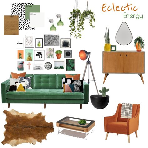 Eclectic Moodboard Eclectic Living Room Mood Board, Eclectic Interior Design Mood Board, Eclectic Mood Board, Eclectic Interior Design Style, Minimalist Eclectic Decor, Moodboard Interior Design, Style Sourcebook, Eclectic Design Style, Estilo Kitsch