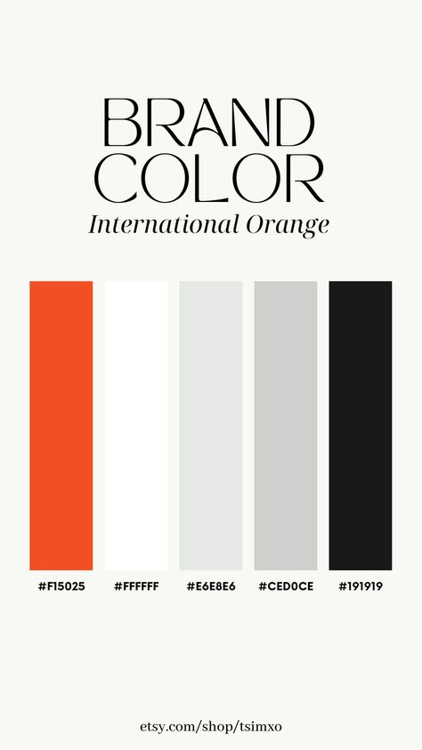 Gray Black White Color Palette, Orange And Black Branding, Clothing Brand Color Palette, Colour Palette Orange, Ui Color Palette, Premium Color Palette, International Orange, Ui Color, Orange Palette