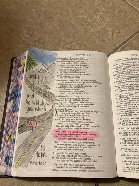 Proverbs 3 Journaling, Proverbs 3:5-6 Bible Journaling, Proverbs 3:5-6, Proverbs 5, Proverbs 2, Life Verses, Bible Drawing, Proverbs 3, Bible Journaling Ideas Drawings