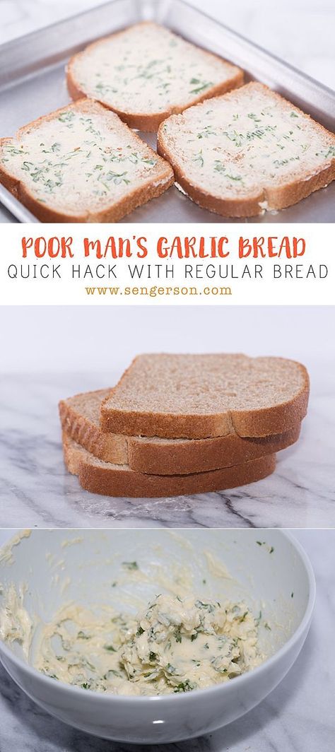 garlic bread from regular sliced bread. easy recipe that is delicious! Lean Cuisine Recipes, Homemade Garlic Bread Recipe, Homemade Garlic Bread, Lean Cuisine, Garlic Bread Recipe, Slices Recipes, Delicious Bread, Challah, Butter Recipe