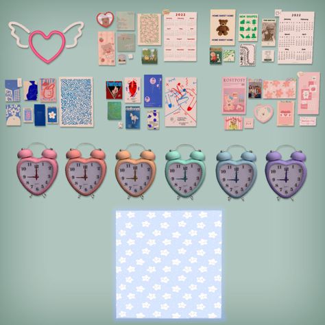 Sims 3 Cc Wallpaper, Light Blue Stars Wallpaper, Sims 2 Aesthetic, Blue Star Wallpaper, Heart Clock, Pink Dinner, Owl Clock, Furniture Cc, 31 Years Old