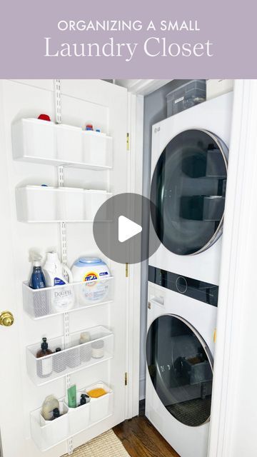 Laundry Door Storage, Tiny Laundry Closet, Laundry Door, Tiny Laundry, Laundry Doors, Utility Closet, Over The Door Organizer, Laundry Essentials, Laundry Closet