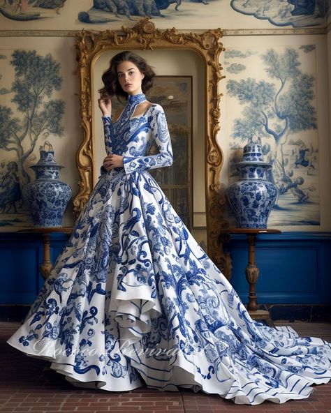 Rococo Revivalist (@rococo.revivalist) • Instagram photos and videos Chinoiserie Wedding Decor, Japanese Fashion Dress, Dutch Dress, Formal Wedding Guest Attire, Porcelain Dress, Chinoiserie Wedding, Masquerade Ball Gown, Apparel Aesthetic, Asian Princess