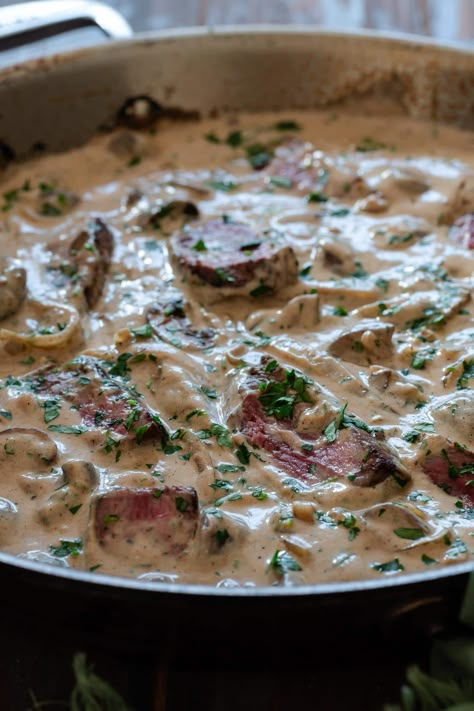 Recipes With Leftover Beef Tenderloin, Beef Tenderloin Stroganoff Recipe, Leftover Tenderloin Recipes Beef, Tenderloin Tips Recipe, Beef Tenderlion, Steak Stroganoff, Classic Beef Stroganoff Recipe, Recipe For Beef Stroganoff, Stroganoff Beef