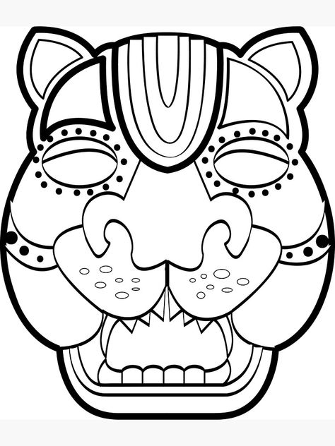 "Mayan Jaguar mask " Sticker by Deanozoff | Redbubble Mayan Jaguar, Jaguar Mask, Jaguar Design, Mayan Mask, Mask Sticker, Brown Hairstyles, Maya Civilization, Mexican Culture Art, Mask Drawing