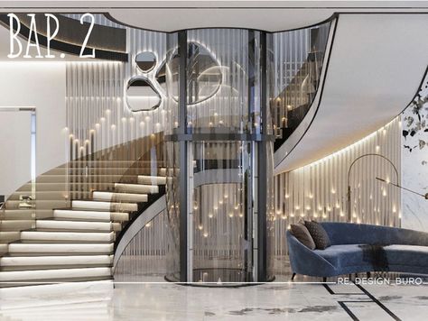 Staircase With Elevator Design, Stairs With Elevator, Staircase With Lift, Stairs And Elevator, Stair Drawer, Luxury Stairs, درج السلم, Home Elevator, Staircase Interior Design