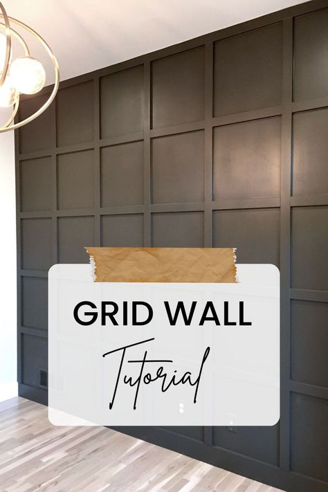 Diy Square Wall Paneling, Squared Panel Wall, Diy Panel Accent Wall, Board And Batten Wall Grid, Square Feature Wall, Accent Wall With Squares, Square Board And Batten Wall Bedroom, Black Board And Batten Accent Wall, 1x2 Wall Design