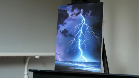 Painting Lightning on the Ocean with Acrylics! How To Paint Lightning, Lightning Painting, Lightning Drawing, Ryan Youtube, Lighting Painting, Airbrush Ideas, Stay Creative, Silhouette Painting, Acrylic Painting Lessons