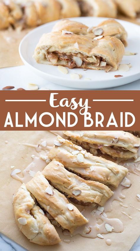 Braided Dessert, Danish With Crescent Rolls, Almond Braid, Almond Danish, Valentines Recipes, Breakfast Cakes, Weekend Brunch Recipes, Almond Desserts, Dishes Recipe