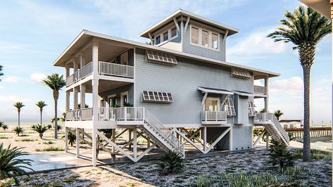 Blue Wave Beach House - Coastal Home Plans Beach House Flooring, Beach House Floor Plans, Beautiful Beach Houses, Beach House Plan, Wave Beach, Elevated Homes, Coastal House Plans, Beach House Exterior, House On Stilts