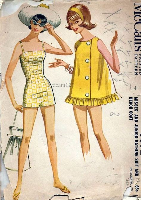 Memorable sewing patterns from the 60s and 70s - Starts at 60 Vintage Bathing Suit Patterns, Vintage Clothes Patterns, Patron Vintage, Retro Sewing Patterns, 60s And 70s Fashion, Fashion 1960s, Robes Vintage, Suit Pattern, Vintage Dress Patterns