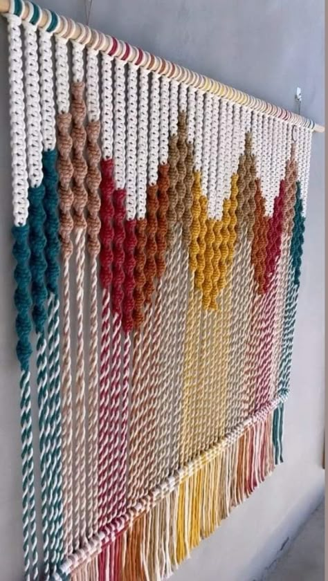 Multicolored Macrame Wall Hanging, Dip Dye Macrame Diy, Macrame 3 Colors, Macrame Window Treatments, Colorful Macrame Wall Hangings, Multi Colored Macrame, Diy Macrame Wall Hanging Beginner, Macrame Ideas Projects, Multi Color Macrame