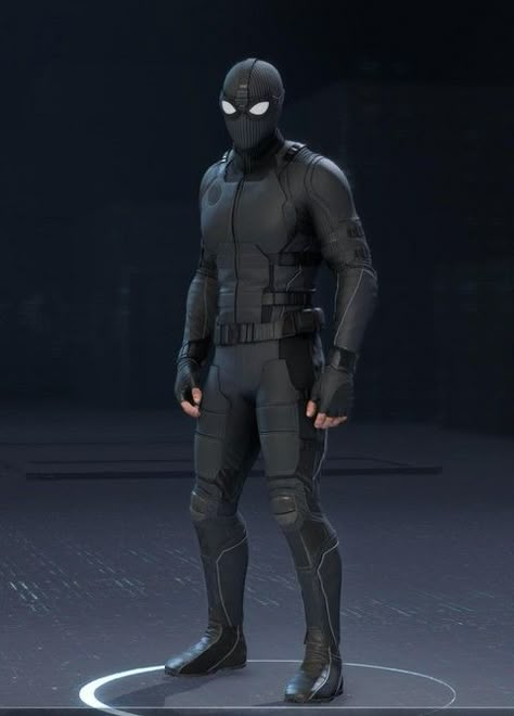 Spy Suit Men, Black Spiderman Suit, Black Superhero Suit, Tactical Spiderman Suit, Super Hero Concept, Tactical Superhero Suit, High Tech Spiderman Suit, Superhero Mask Design, Spiderman Suit