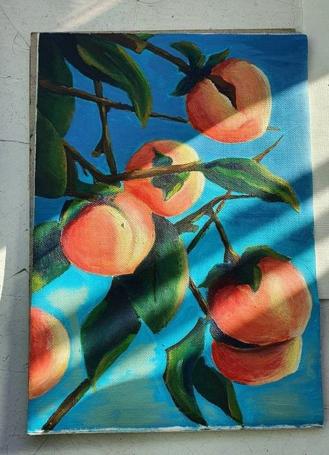 Handmade Peach tree oil painting Peach Tree Painting Acrylic, Peach Oil Painting, Peach Tree Painting, Peach Painting, Tree Oil Painting, Peach Paint, Artsy Ideas, Access Bars, Painting Stuff