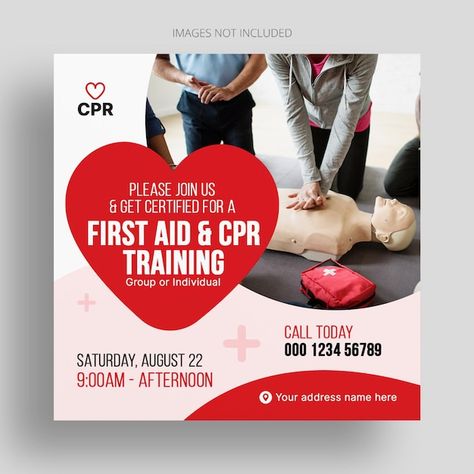 Cpr training social media post templates... | Premium Psd #Freepik #psd #magazine-poster #training-banner #poster #banner-brochure Cpr Poster, First Aid Cpr, First Aid Course, Cpr Training, Magazine Poster, Types Of Social Media, Pin Template, Aids Day, World Aids Day