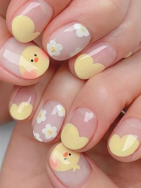 Nail Art Simple Flower Design, Cute Aesthetic Short Nails, Summer Nail Ideas For Short Nails, Korean Short Nails Design, Short Nails Ideas Flowers, Aesthetic Nail Designs For Short Nails, Korean Nail Art Simple Cute, Cute Nails Pastel, Cute Pastel Nail Art