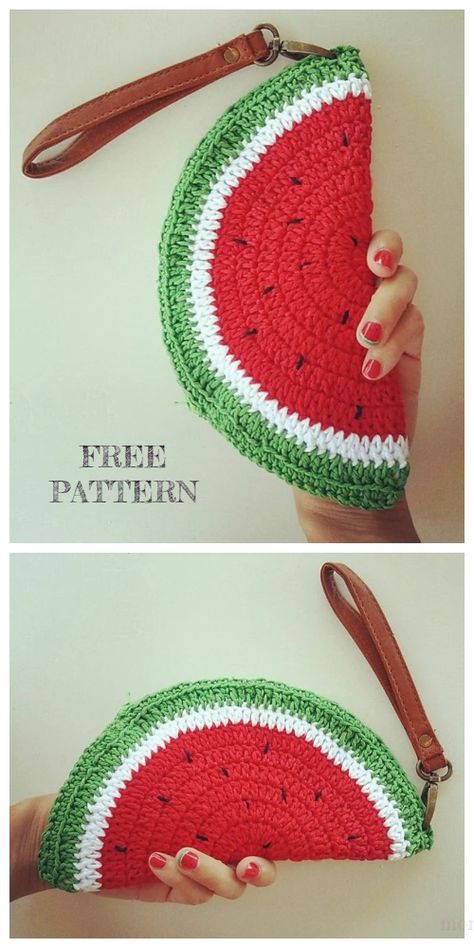 Crochet Watermelon Clutch Free Crochet Patterns Crochet Watermelon Purse Free Pattern, Crochet Watermelon Bag, Watermelon Crochet Patterns, Easy Crochet Purse Pattern Free, Crocheted Watermelon, Watermelon Crochet, Crochet Clutch Pattern, Crochet Watermelon, Watermelon Bag