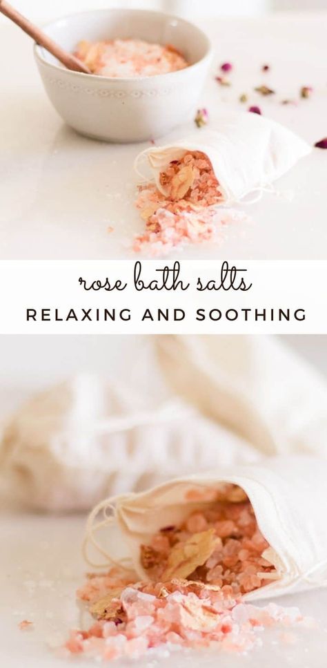 How to Make Rose Bath Salts Rose Bath Salts Recipe, Rose Bath Salts Diy, Bath Salt Recipe, Rose Bath Salt, Diy Selfcare, Bath Teas, Bath Soak Recipe, Rose Bath Salts, Easy Rose