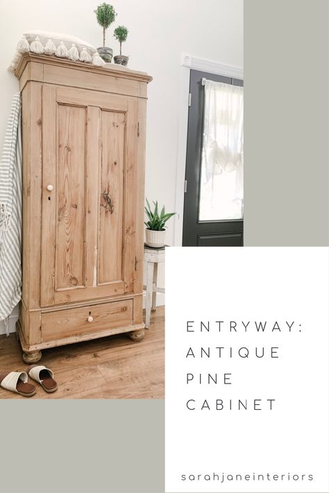 Entry Wardrobe, Entryway Wardrobe, House Mudroom, Living Room Makeover Ideas, Antique Pine Furniture, Pine Cabinet, Pine Wardrobe, Single Wardrobe, Vintage Armoire