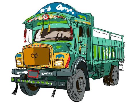 Indian Truck Vector Art Indian Truck, Large Wall Stickers, Bengali Art, Happy Diwali Images, School Images, Observational Drawing, Truck Paint, Truck Art, Cardboard Art