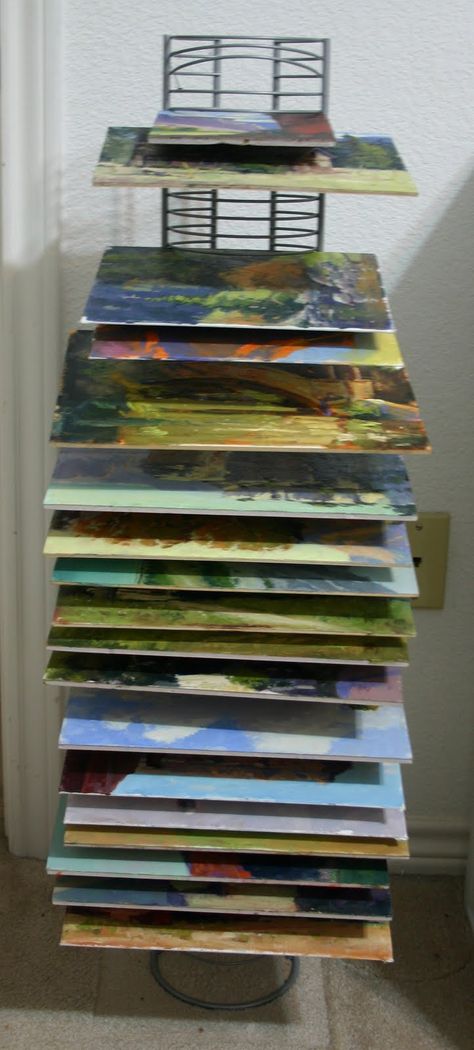 One of the things I want to share this year through my blog is those things I do that save time, money and energy. I have limited storage sp... Diy Canvas Drying Rack, Canvas Drying Rack Diy, Storage For Paintings, Diy Art Drying Rack, Diy Art Storage, Christmas Canvas Art Diy, Bedroom Artist, Cd Tower, Artist Storage