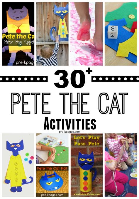 30 + Pete the Cat Activities Pete The Cat Worksheets, Pete The Cat Activities, Pete The Cat Buttons, Cat Crafts Preschool, Pete The Cat Art, Cat Activities, Camp Themes, Pete The Cats, Cat Activity