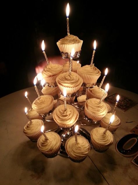 birthday cupcake tower Bday Cupcakes Aesthetic, 22 Birthday Cupcakes, 21st Bday Cupcakes, Cupcake 19 Birthday, Birthday Cupcake Aesthetic, Sweet Sixteen Cupcakes, 21 Cupcakes, Hollywood Quince, Cupcake Tower Birthday