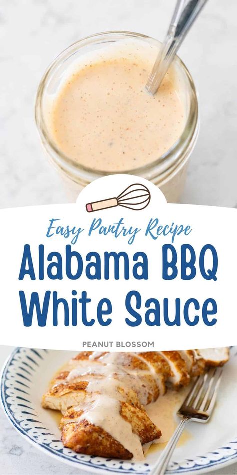 Alabama white sauce is a homemade barbecue sauce made with a mayo and vinegar base for a delicious burst of flavor on your seasoned and grilled chicken or pork. Alabama White Sauce Recipe, Alabama Bbq Sauce, White Bbq Chicken, Alabama Chicken, Alabama White Bbq Sauce, Guy Food, Alabama Food, Barbecue Rub, Alabama White Sauce