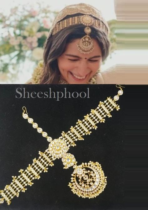 Mang Patti Bridal, Matha Patti Designs Gold, Bridal Matha Patti Designs, Gold Matha Patti Bridal Jewelry, Sheesh Phool Jewellery, Mang Patti Hairstyles, Sheesh Patti Hairstyles, Diamond Matha Patti, Matha Patti Look