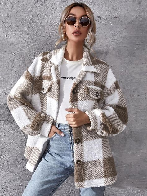 Free Returns ✓ Free Shipping On Orders $49+ ✓. Buffalo Plaid Flap Detail Faux Fur Coat- Women Faux Fur Coats at SHEIN. Fuzzy Coat, Cardigan Casual, Áo Len Cardigan, Long Sleeve Outerwear, Plaid Coat, Teddy Jacket, Teddy Coat, Plus Size Kleidung, Long Sleeve Plaid