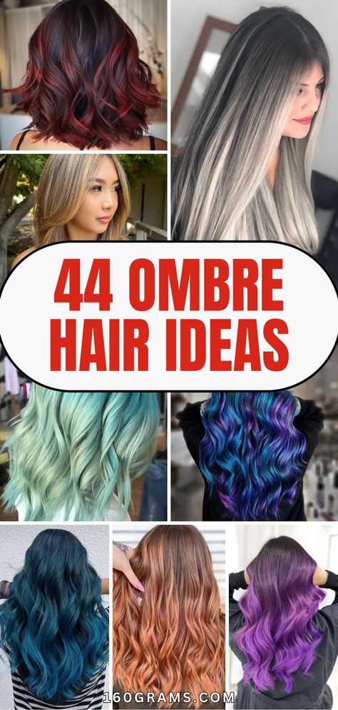 Pin this for a stunning collection of ombre hair ideas, perfect for anyone looking to spice up their hairstyle! From subtle to bold, find the perfect look for you. #OmbreHair #HairInspo #FashionBlog Hair 2 Colors Half Under, Hair Dye Ideas For Blue Eyes, Unique Ombre Hair Color Ideas, Ombre Hair At Home, Reverse Ombre Hair, Hair Dye Techniques, Pastel Pink Ombre, Ombre Hair Ideas, Violet Ombre