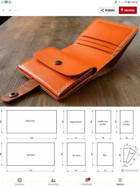 Diy Leather Wallet Pattern, Leather Card Wallet Pattern, Leather Purse Pattern, Diy Leather Wallet, Leather Handbag Patterns, Leather Bag Tutorial, Leather Wallet Design, Sac Diy, Leather Wallet Pattern